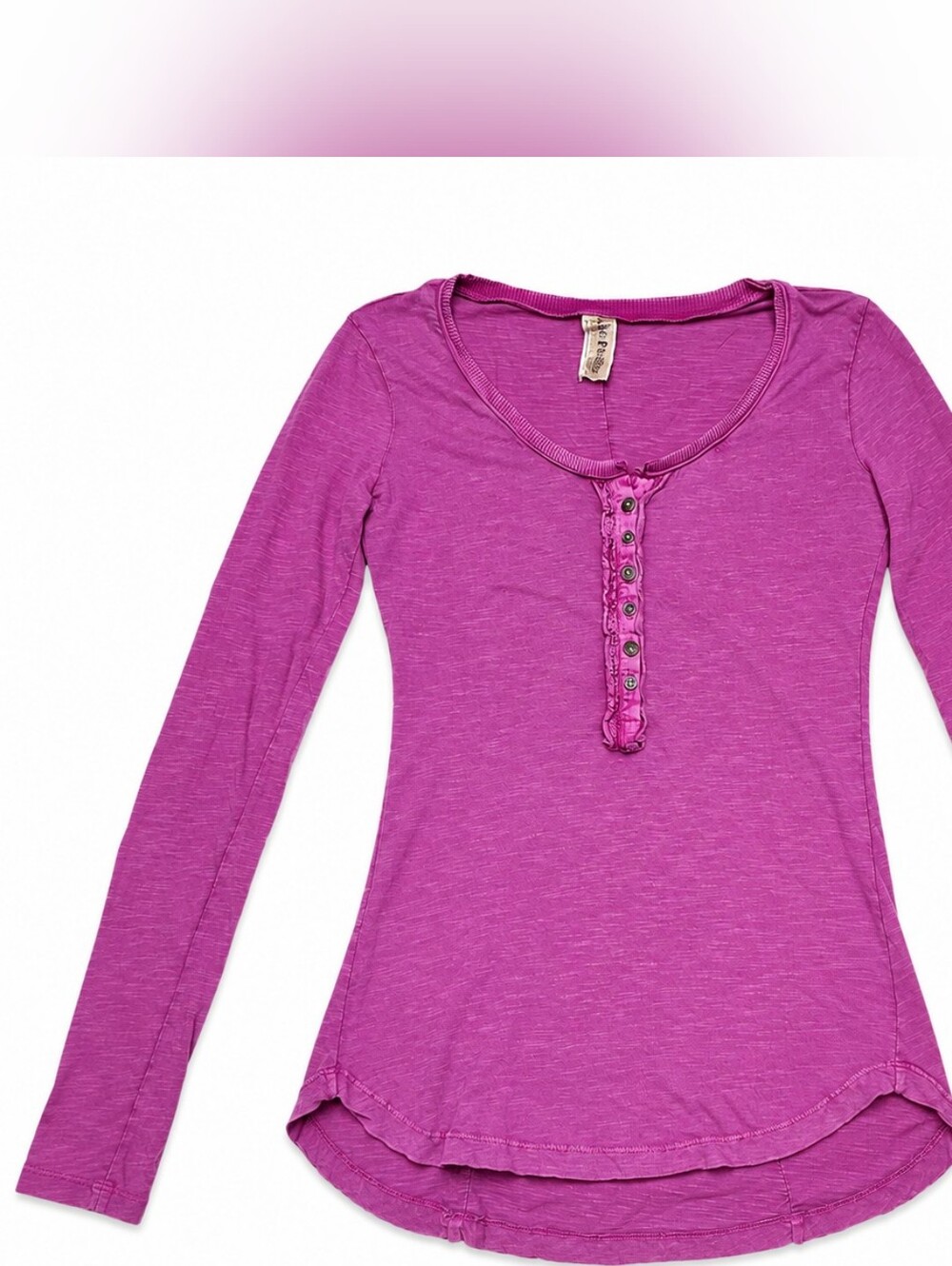 Free People Long-Sleeve Henley Top in Magenta
